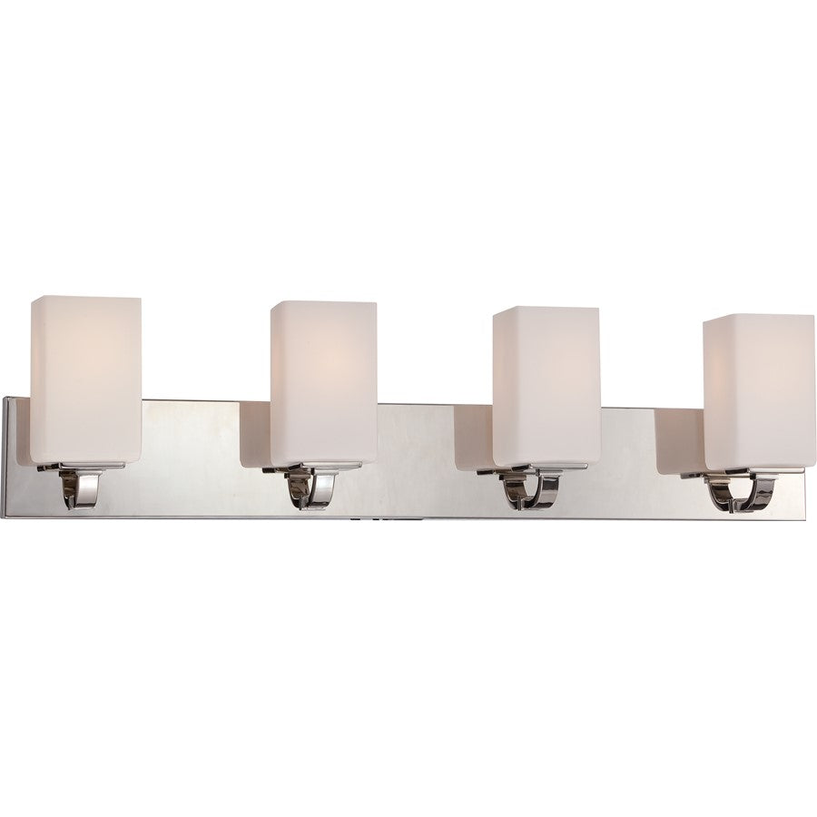 Nuvo Vista 32in 4-Light Vanity Light | Transitional Polished Nickel and Etched Opal Glass | Bathroom Vanity | 32.38 x 8 x 5.38 in | Model 60-5184