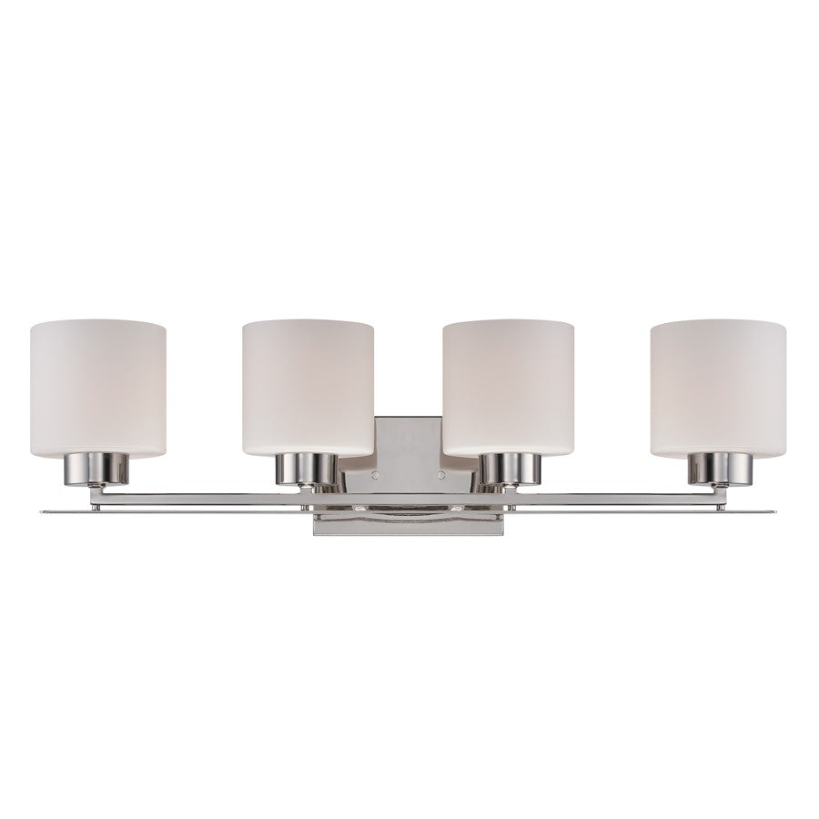 Nuvo Parallel 29in 4-Light Vanity Light | Transitional Polished Nickel and Etched Opal Glass | Bathroom Vanity | 29 x 7.75 x 8.75 in | Model 60-5204