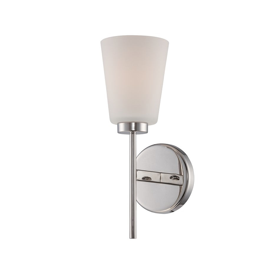 Nuvo Benson 5in 1-Light Vanity Light | Transitional Polished Nickel and Satin White Glass | Bathroom Vanity | 5 x 13.625 in | Model 60-5211