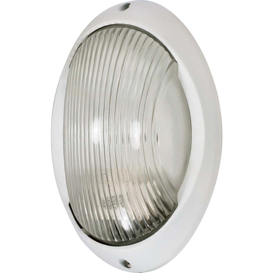Nuvo 60-526 11in 1-Light Bulkhead Outdoor Wall Light | Traditional Semi Gloss White Die Cast Aluminum and Clear Glass | Entryway & Covered | Model 60-526