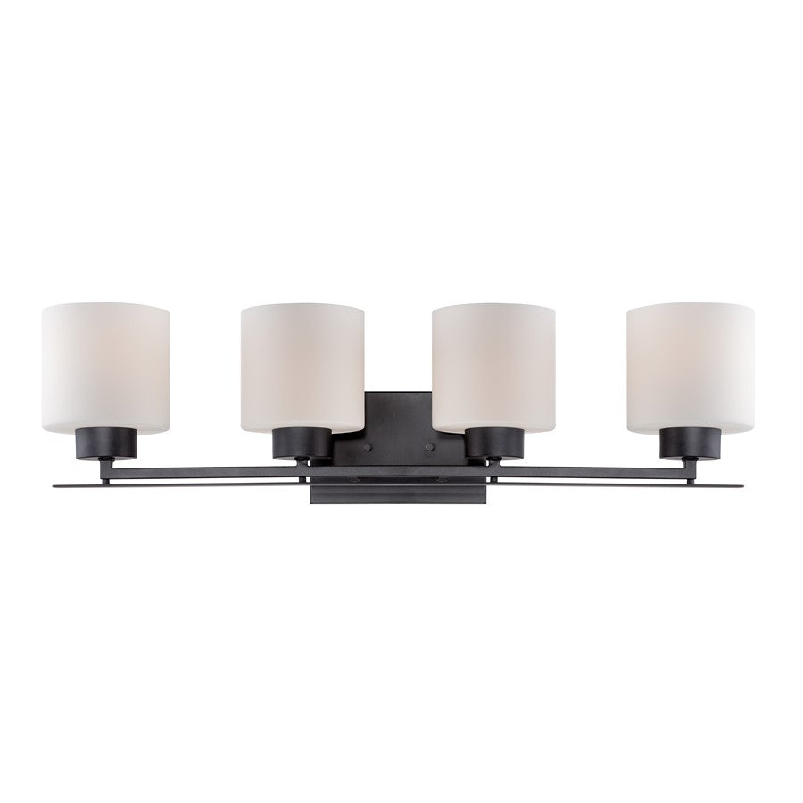 Nuvo Parallel 29in 4-Light Vanity Light | Transitional Aged Bronze and Etched Opal Glass | Bathroom Vanity | 29 x 7.75 x 8.75 in | Model 60-5304