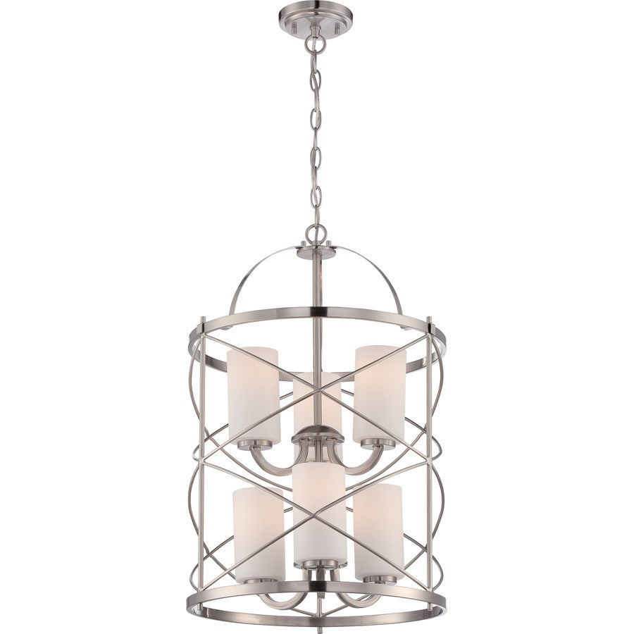 Nuvo Ginger 16in 6-Light Chandelier | Traditional Brushed Nickel and Etched Opal Glass | Dining Room & Living Room | 16 x 16 x 24.625 in | Model 60-5329
