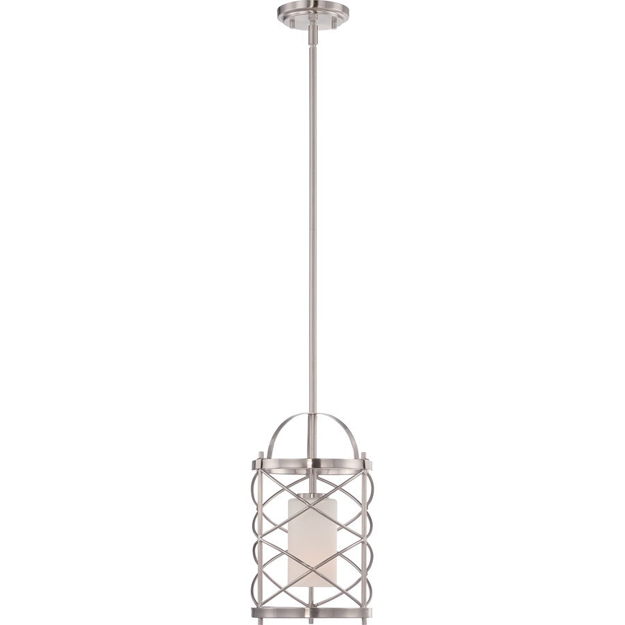 Nuvo Ginger 8in 1-Light Mini Pendant | Traditional Brushed Nickel and Etched Opal Glass | Kitchen Island & Dining Room | 8 x 8 x 51.75 in | Model 60-5332