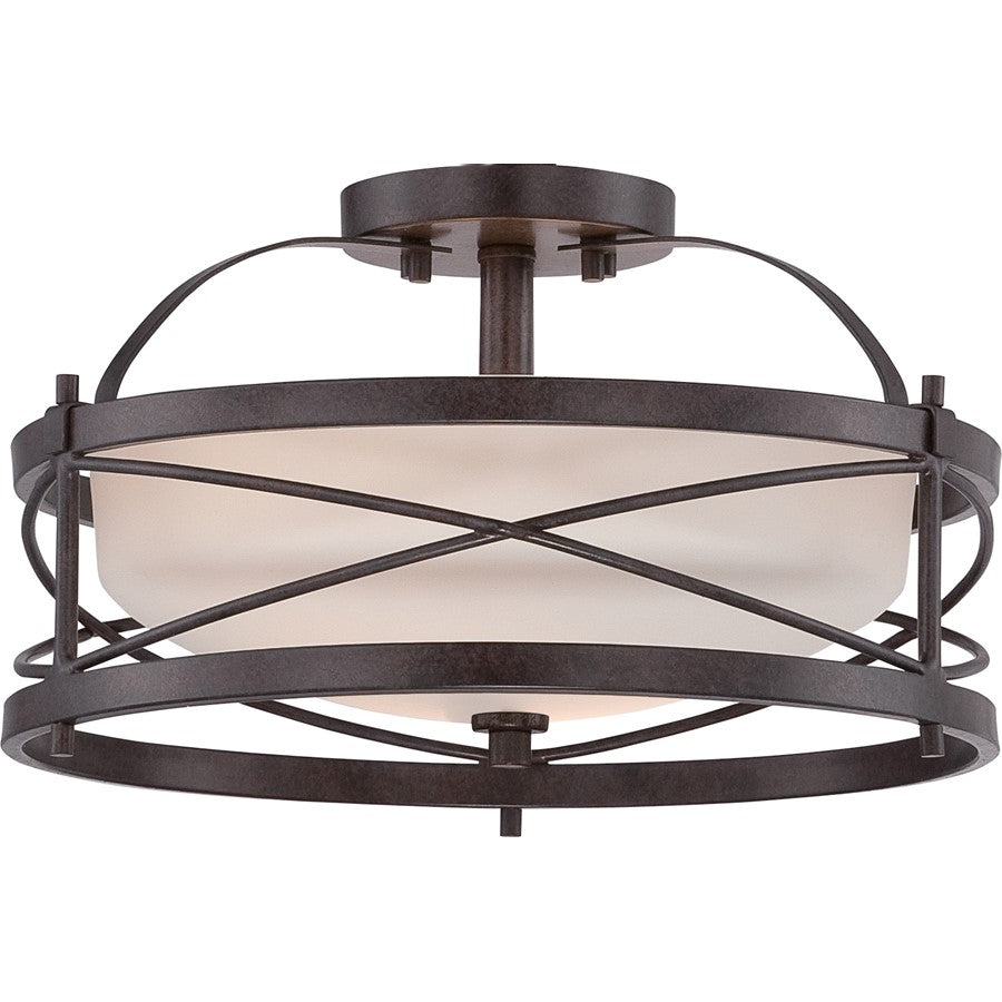 Nuvo Ginger 14in 2-Light Semi Flush Mount | Traditional Old Bronze and Etched Opal Glass | Entryway & Hallway | 14 x 14 x 8.25 in | Model 60-5335