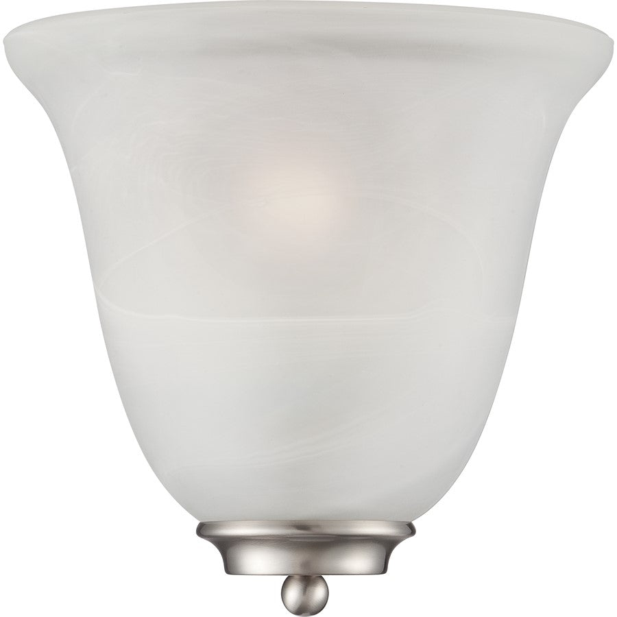 Nuvo Empire 10in 1-Light Wall Sconce | Traditional Brushed Nickel and Alabaster Glass | Hallway & Bedroom Accent | 10 x 5 x 9.625 in | Model 60-5376