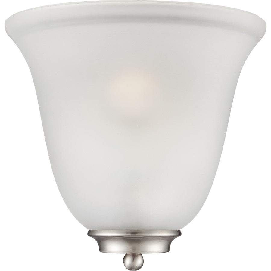 Nuvo Empire 10in 1-Light Wall Sconce | Traditional Brushed Nickel and Frosted Glass | Hallway & Bedroom Accent | 10 x 5 x 9.625 in | Model 60-5377