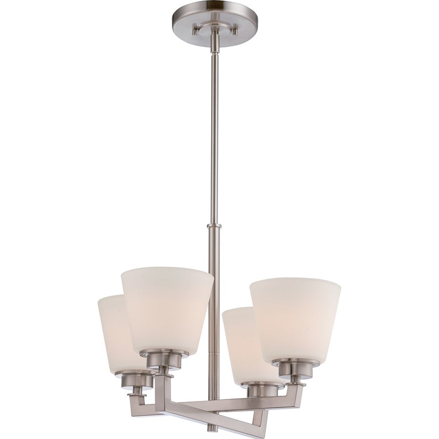 Nuvo Mobili 18in 4-Light Chandelier | Transitional Brushed Nickel and Satin White Glass | Dining Room & Living Room | 18 x 18 x 52.25 in | Model 60-5458