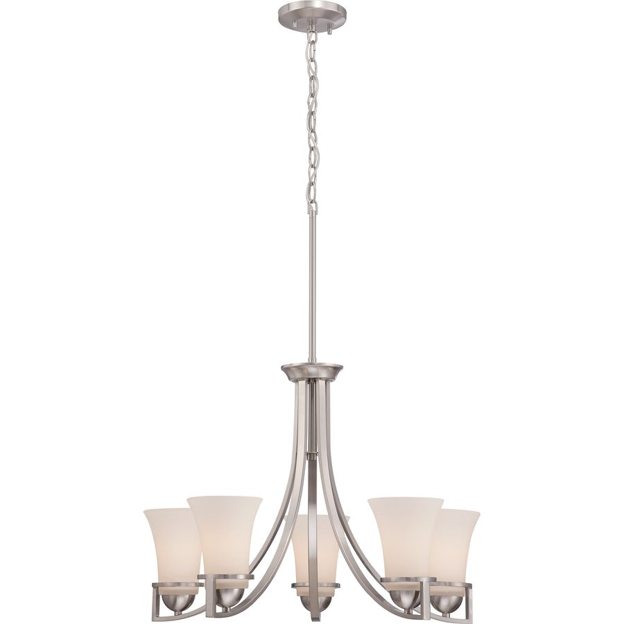 Nuvo Nevel 24in 5-Light Chandelier | Traditional Brushed Nickel and Satin White Glass | Dining Room & Living Room | 24 x 24 x 29.38 in | Model 60-5485