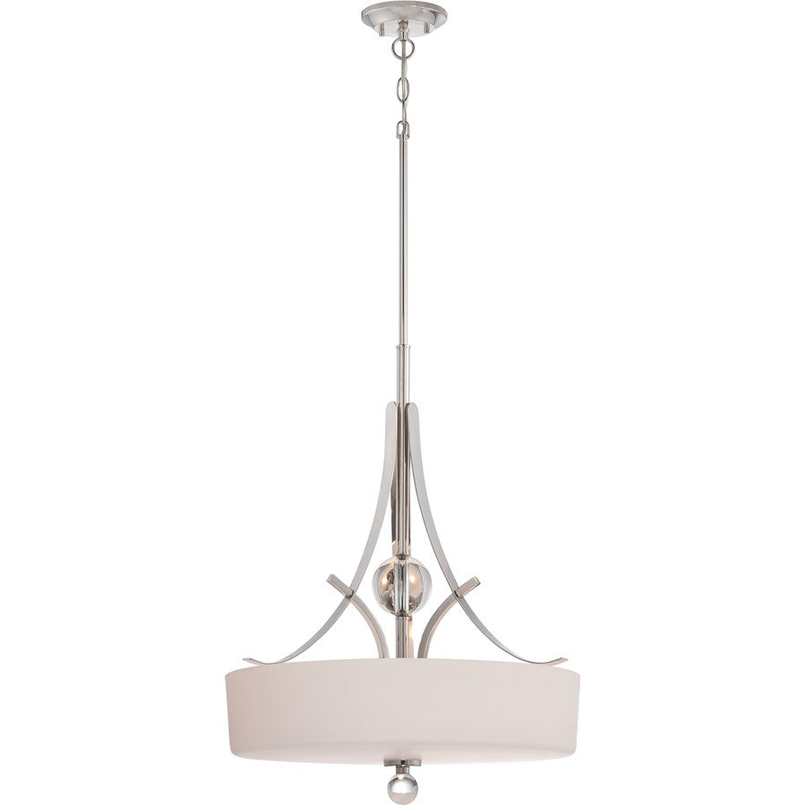 Nuvo Connie 20in 3-Light Pendant | Traditional Polished Nickel and Satin White Glass | Kitchen Island & Dining Room | 20 x 20 x 37.12 in | Model 60-5494