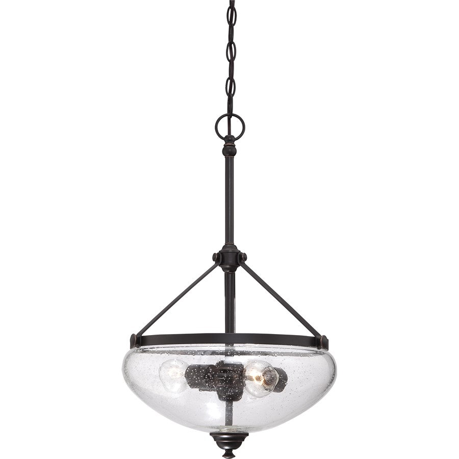 Nuvo Laurel 15.5in 3-Light Pendant | Traditional Sudbury Bronze and Clear Seeded Glass | Kitchen Island & Dining Room | 15.5 x 15.5 x | Model 60-5547