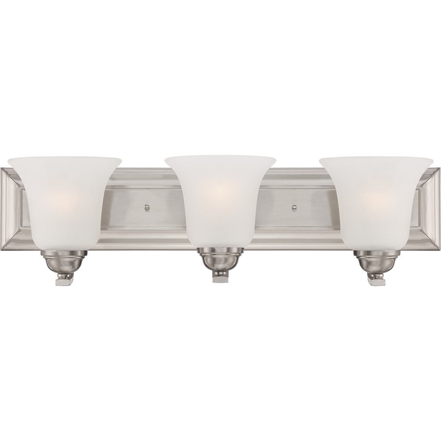 Nuvo Elizabeth 24in 3-Light Vanity Light | Traditional Brushed Nickel and Frosted Glass | Bathroom Vanity | 24 x 6.5 x 7.5 in | Model 60-5593