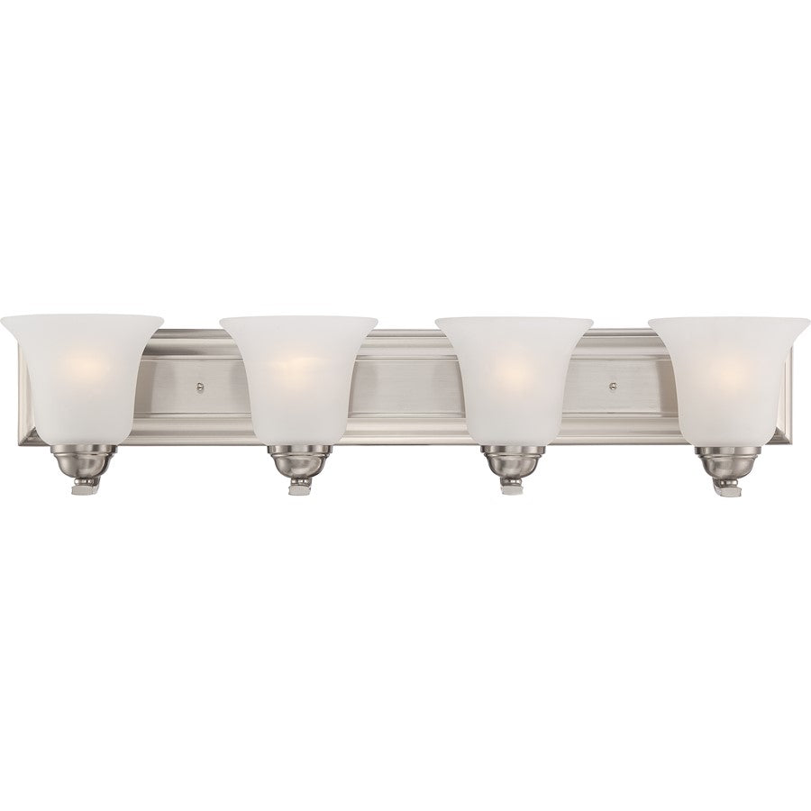 Nuvo Elizabeth 30in 4-Light Vanity Light | Traditional Brushed Nickel and Frosted Glass | Bathroom Vanity & Powder Room | 30 x 6.5 x 7.5 in | Model 60-5594