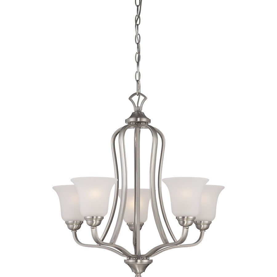 Nuvo Elizabeth 25in 5-Light Chandelier | Traditional Brushed Nickel and Frosted Glass | Dining Room & Living Room | 25 x 25 x 24.62 in | Model 60-5595