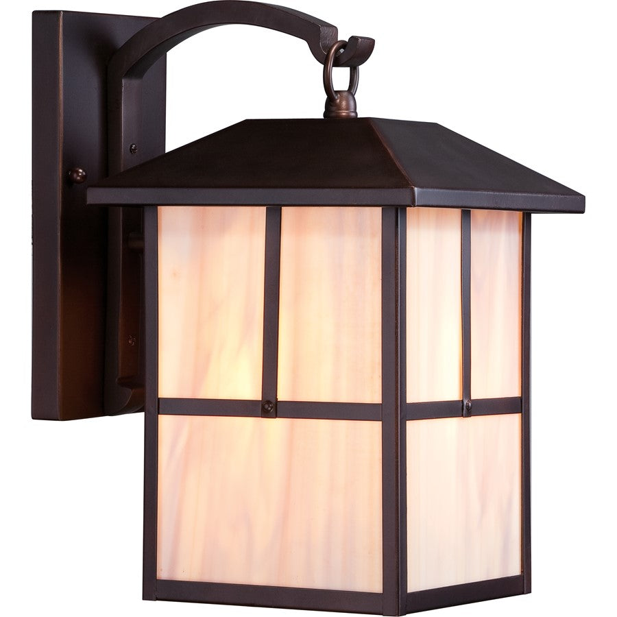 Nuvo Tanner 8in 1-Light Outdoor Wall Fixture | Traditional Claret Bronze and Honey Stained Glass | Covered Patios & Entryways | 8.38 x | Model 60-5672