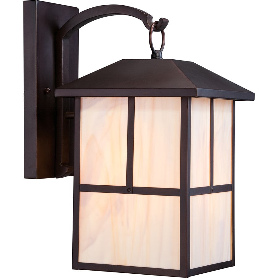 Nuvo Tanner 10in 1-Light Outdoor Wall Lantern | Traditional Claret Bronze and Honey Stained Glass | Covered Patio & Entryway | 10 x 13.12 | Model 60-5673