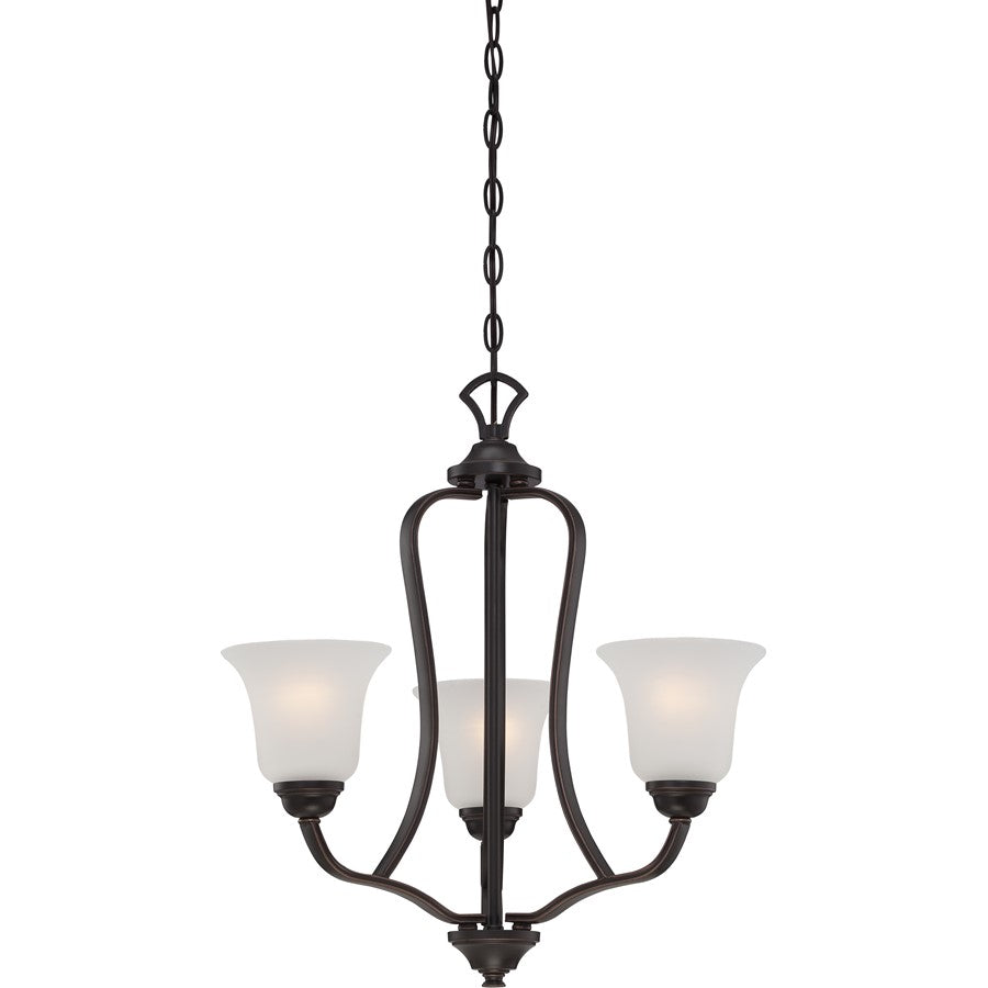 Nuvo Elizabeth 21.5in 3-Light Chandelier | Traditional Sudbury Bronze and Frosted Glass | Dining Room & Living Room | 21.5 x 21.5 x 22.5 in | Model 60-5696