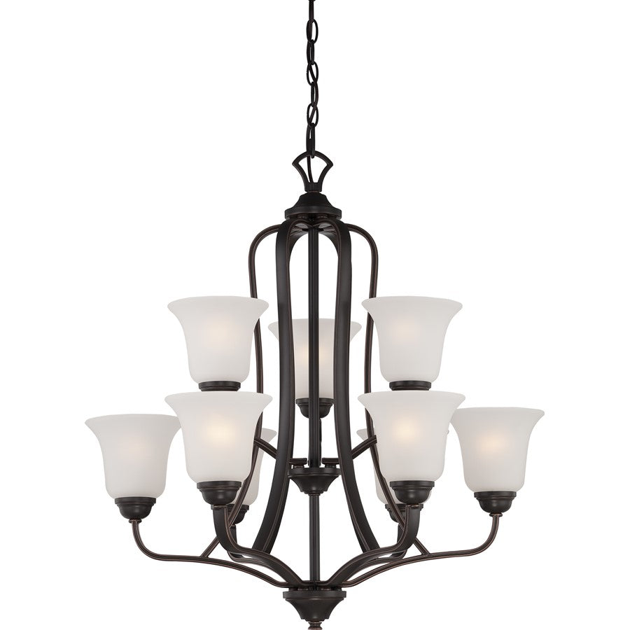 Nuvo Elizabeth 27in 9-Light Chandelier | Traditional Sudbury Bronze and Frosted Glass | Dining Room & Living Room | 27 x 27 x 28.5 in | Model 60-5699