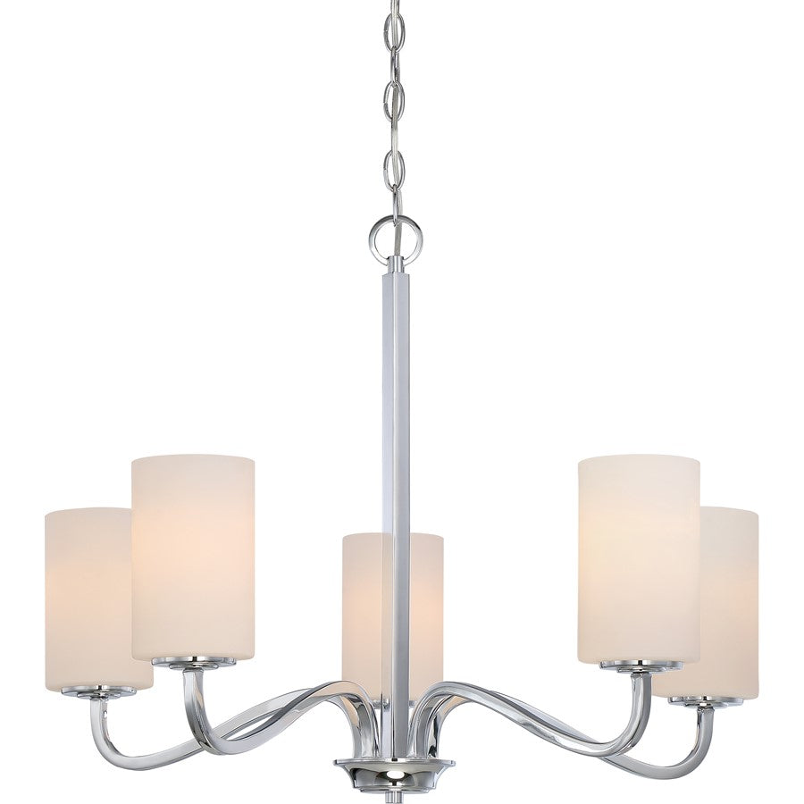 Nuvo Willow 27in 5-Light Chandelier | Traditional Polished Nickel and White Glass | Dining Room & Living Room | 27 x 27 x 21 in | Model 60-5805