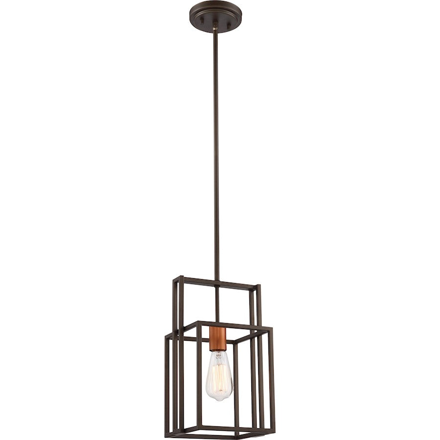 Nuvo Lighting Lake 8in 1-Light Mini Pendant | Industrial Bronze with Copper Accents Glass | Kitchen Island & Dining Room | 8 x 8 x 52 in | Model 60-5855