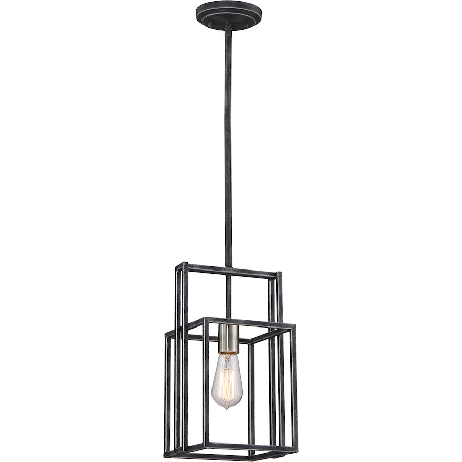 Nuvo Lighting Lake 8in 1-Light Mini Pendant | Industrial Iron Black and Brushed Nickel | Kitchen Island & Dining Room | 8 x 8 x 52 in | Model 60-5860