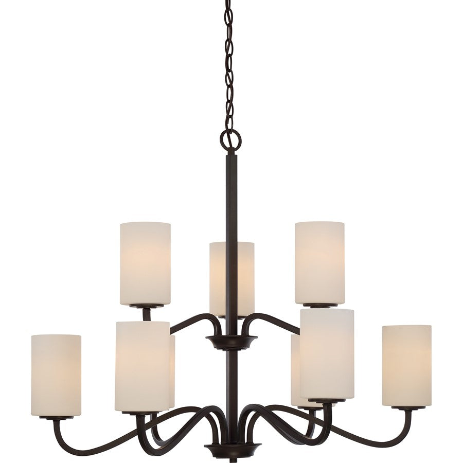 Nuvo Willow 32in 9-Light Chandelier | Traditional Aged Bronze and White Glass | Dining Room & Living Room | 32 x 27 in | Model 60-5909