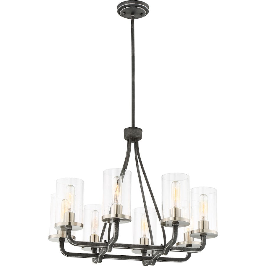 Nuvo Lighting Sherwood 33in 8-Light Chandelier | Industrial Iron Black and Brushed Nickel | Dining Room & Living Room | 33 in H | Model 60-6128
