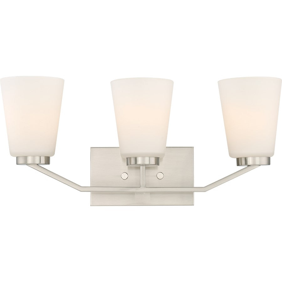 Nuvo Lighting Nome 21in 3-Light Vanity Light | Modern Brushed Nickel and White Glass | Bathroom Vanity | 21 x 9.25 x 6.5 in | Model 60-6243