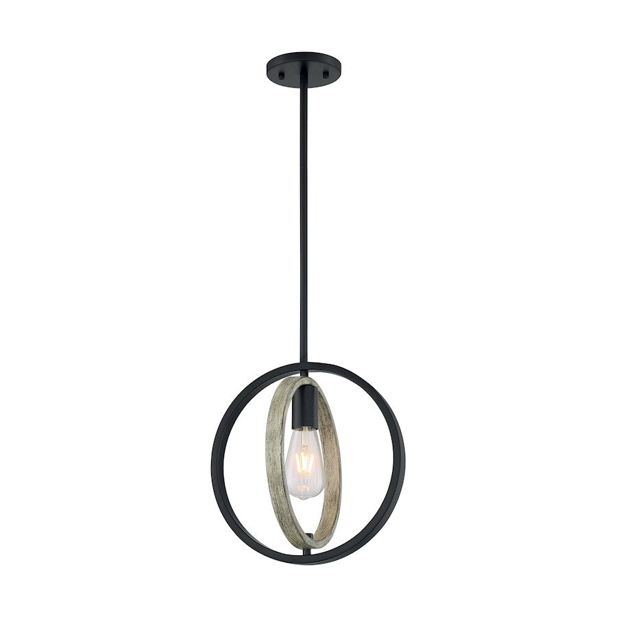 1 Light Mini Pendant, Black/Wood