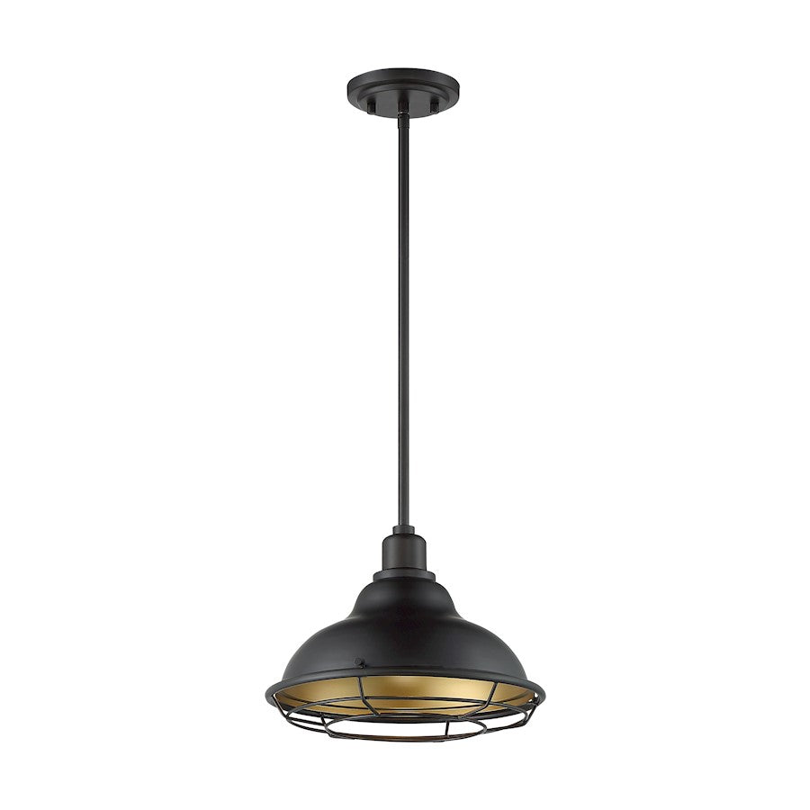 Nuvo Newbridge 12in 1-Light Pendant | Farmhouse Dark Bronze and Gold Finish | Kitchen Island & Dining Room | 12 x 12 x 8.75 in | Model 60-7014