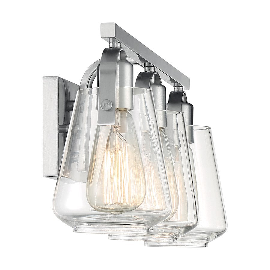 Nuvo Skybridge 23in 3-Light Vanity | Industrial Brushed Nickel and Clear Glass | Bathroom Vanity Light | 23.25 x 8.63 in | Model 60-7113