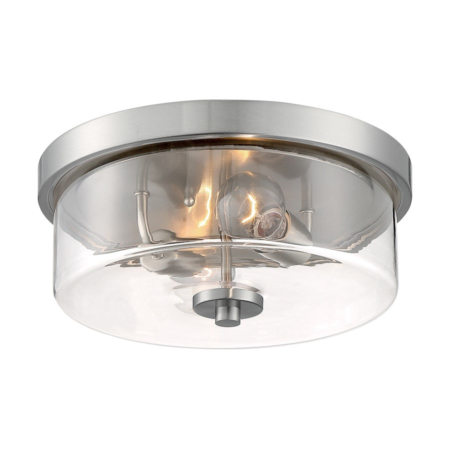 Nuvo Sommerset 12.88in 2-Light Flush Mount | Modern Brushed Nickel and Clear Glass | Hallway & Bathroom Ceiling Light | 12.88 x 12.88 x | Model 60-7168
