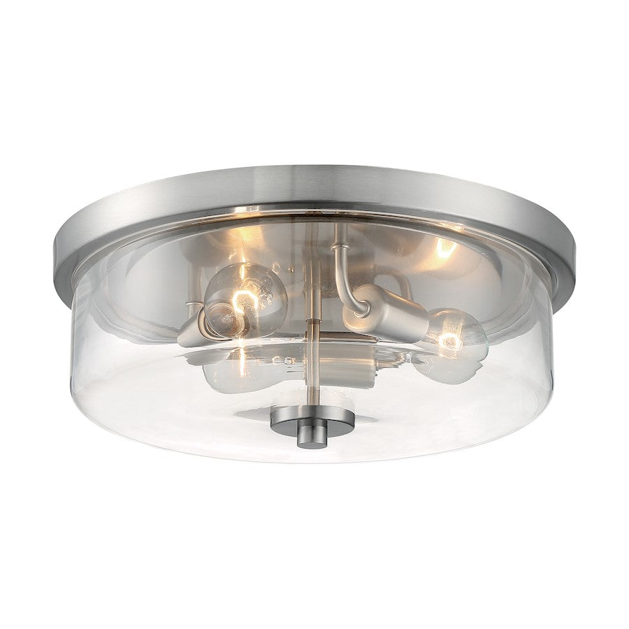 Nuvo Lighting Sommerset 15in 3-Light Flush Mount | Modern Brushed Nickel and Clear Glass | Hallway & Bathroom Damp-Rated | 15 x 15 x 5.63 | Model 60-7169