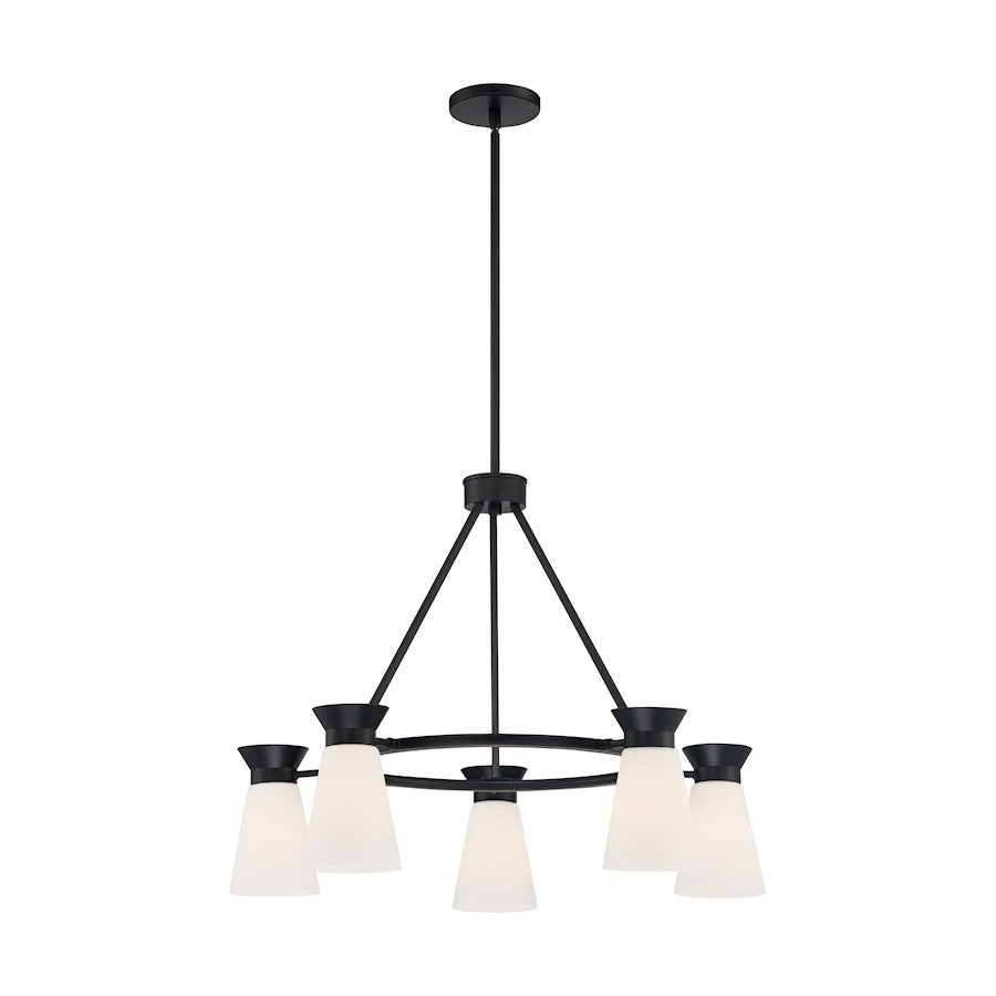 5 Light Chandelier, Cylindrical Glass, Black