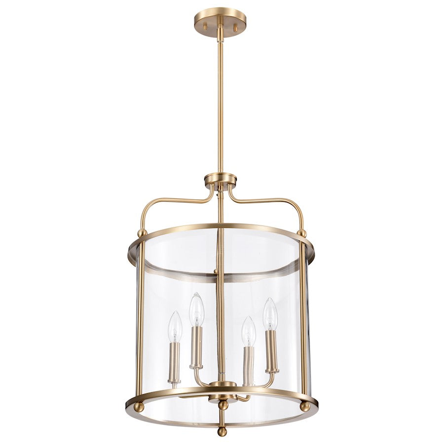 Nuvo Lighting Yorktown 16in 4-Light Pendant | Traditional Burnished Brass Steel and Clear Glass | Dining Room & Entryway | 16 x 16 x 22 in | Model 60-7936