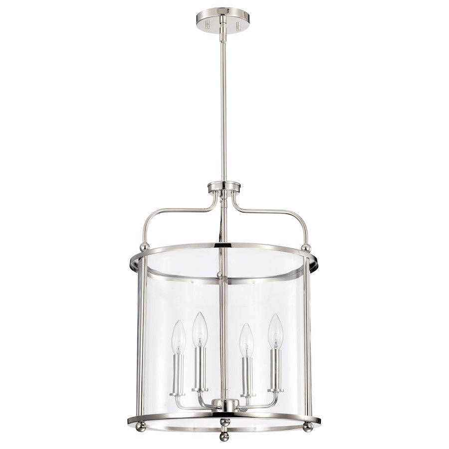Nuvo Lighting Yorktown 16in 4-Light Pendant | Traditional Polished Nickel Steel and Clear Glass | Dining Room & Entryway | 16 x 16 x 22 in | Model 60-7956