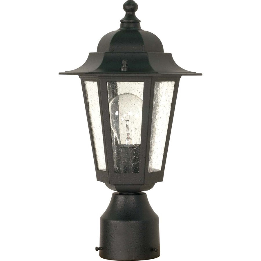 Nuvo Cornerstone 14in 1-Light Post Lantern | Industrial Black and Clear Seed Glass | Outdoor Pole & Pathway Light | 7 x 14.25 in | Model 60-996