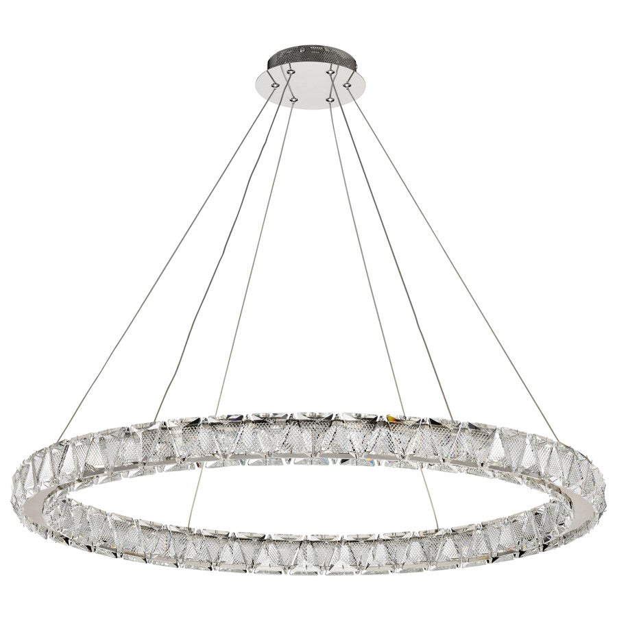 Nuvo Lighting Asher 36in 1-Light LED Pendant | Contemporary Polished Nickel Steel and K9 Crystal | Living Room & Dining Room | 35.5 x 35.5 | Model 62-2442