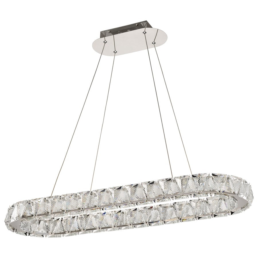 Nuvo Lighting Asher 36in 1-Light LED Oval Pendant | Contemporary Polished Nickel Steel and K9 Crystal | Kitchen Island & Dining Room | Model 62-2443