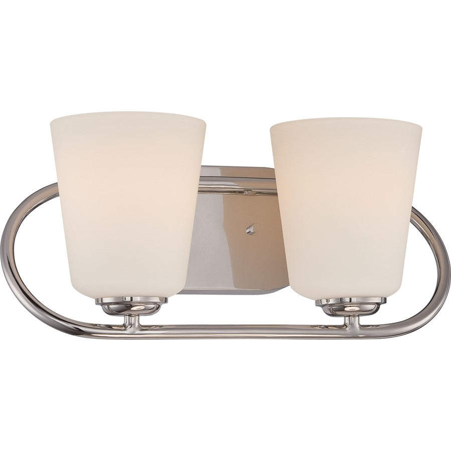 Nuvo Dylan 16in 2-Light Vanity Light | Transitional Polished Nickel and Satin White Glass | Bathroom Vanity | 16 x 8 x 7.25 in | Model 62-407