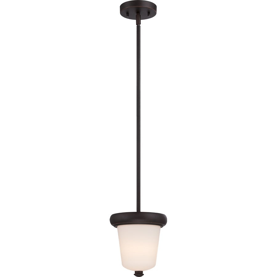 Nuvo Dylan 7in 1-Light Mini Pendant | Transitional Mahogany Bronze and Etched Opal Glass | Kitchen Island & Dining Room | 809 Lumens 2700K | Model 62-412