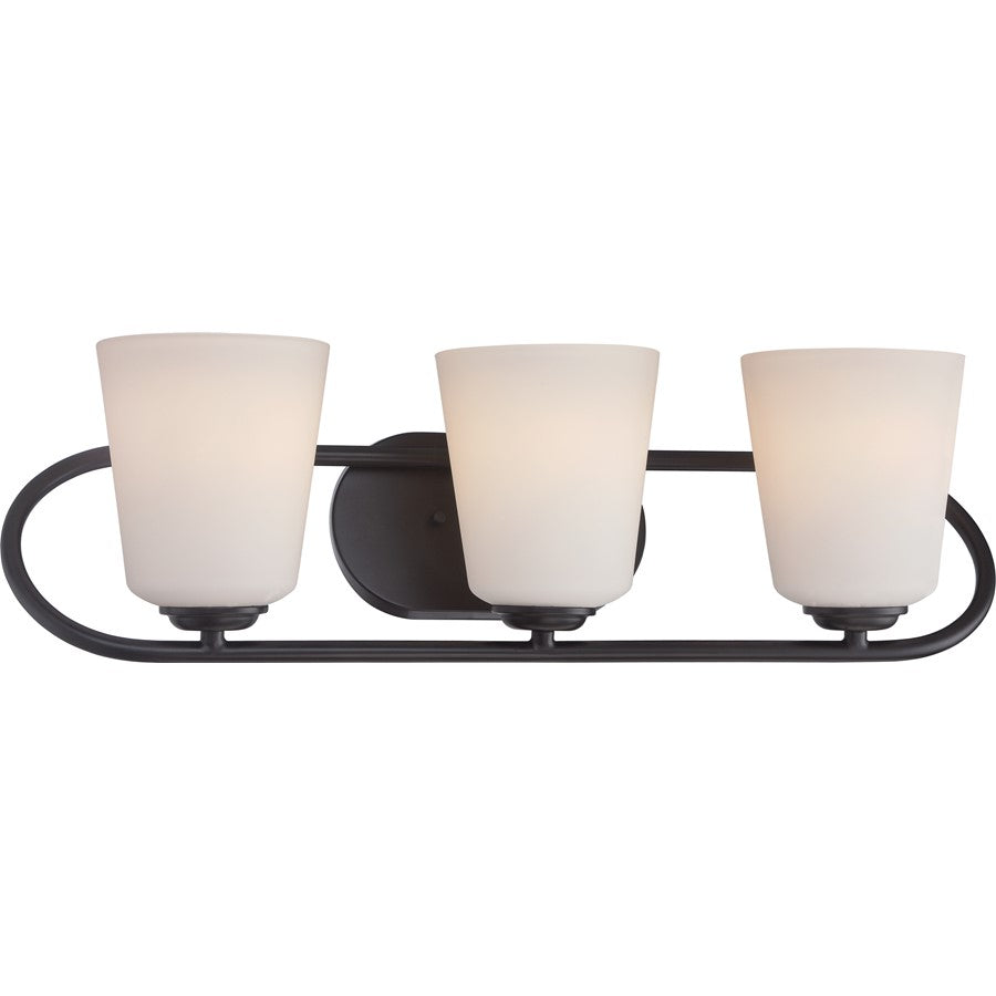 Nuvo Dylan 24in 3-Light Vanity Light | Transitional Mahogany Bronze and Satin White Glass | Bathroom Vanity | 24 x 7.25 x 8 in | Model 62-418