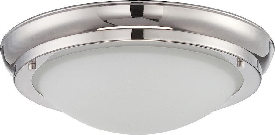 Nuvo Poke 12in 1-Light LED Flush Mount | Transitional Polished Nickel and Satin White Glass | Bedroom & Hallway | 12 x 12 x 3.75 in | Model 62-519