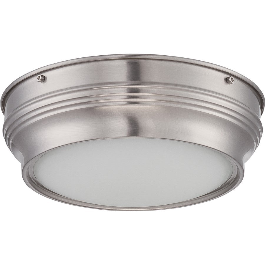 Nuvo Lark 9.75in 1-Light LED Flush Mount | Transitional Brushed Nickel and Satin White Glass | Bedroom & Hallway | 1150 Lumens, 2700-2200K | Model 62-531