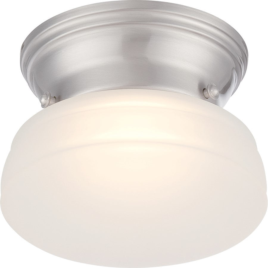 Nuvo Lighting Bogie 6in 1-Light Flush Mount | Transitional Brushed Nickel and Frosted Glass | Hallway & Bathroom | 6 x 6 x 4.25 in | Model 62-612
