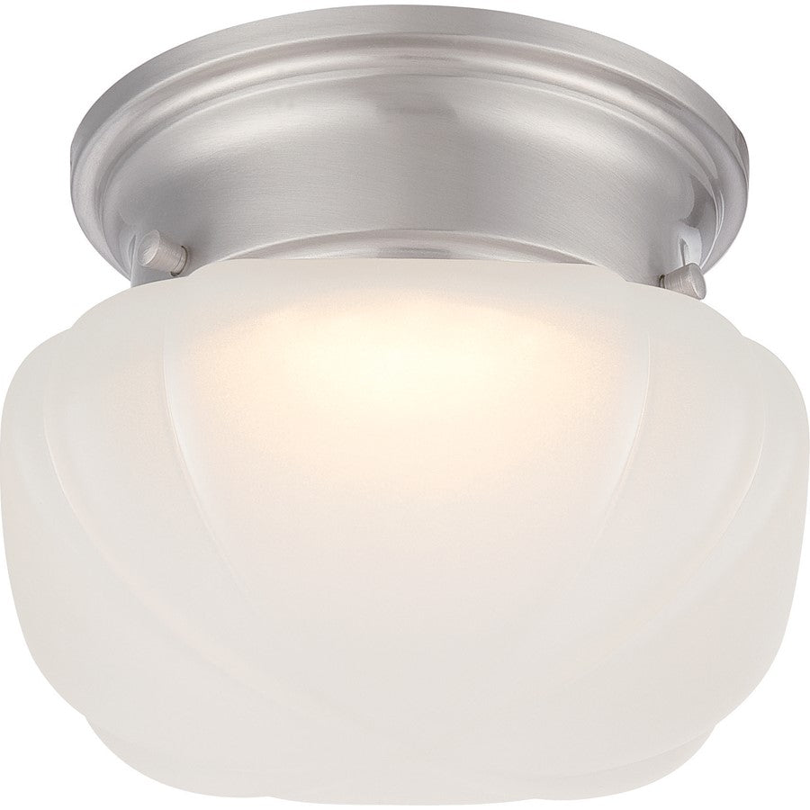Nuvo Lighting Bogie 6.25in 1-Light Flush Mount | Transitional Brushed Nickel and Frosted Glass | Hallway & Bathroom | 6.25 x 6.25 x 4.62 in | Model 62-613