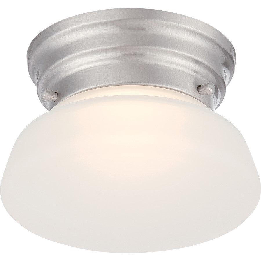 Nuvo Lighting Bogie 6in 1-Light Flush Mount | Transitional Brushed Nickel and Frosted Glass | Bedroom & Hallway Ceiling Light | 510 Lumens | Model 62-614