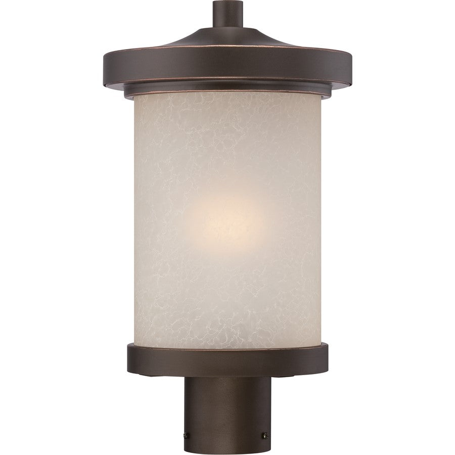 Nuvo Diego 9in 1-Light Outdoor Post Light | Transitional Mahogany Bronze and Satin Amber Glass | Entryway & Patio | 9 x 9 x 16.12 in | Model 62-644