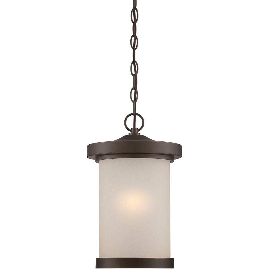Nuvo Diego 9in 1-Light Outdoor Hanging Lantern | Transitional Mahogany Bronze and Satin Amber Glass | Covered Patios & Entryways | 9 x | Model 62-645