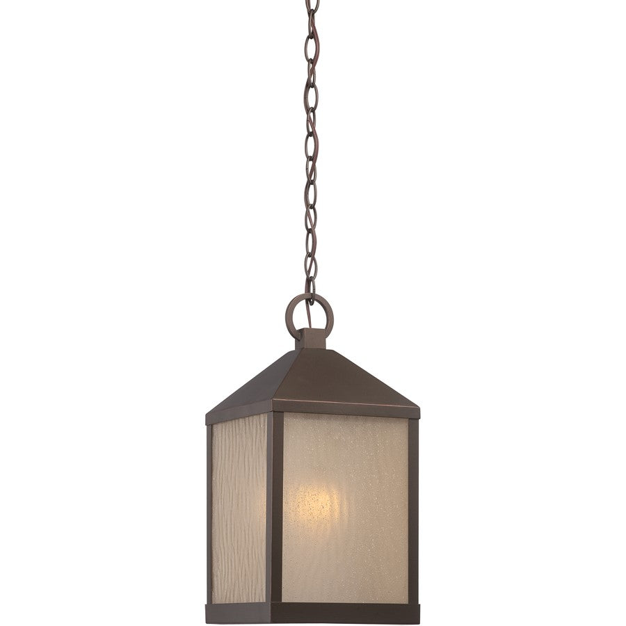 Nuvo Haven 8.5in 1-Light Outdoor Hanging Lantern | Transitional Mahogany Bronze and Sanded Tea Stain Glass | Covered Patios & Entryways | Model 62-665