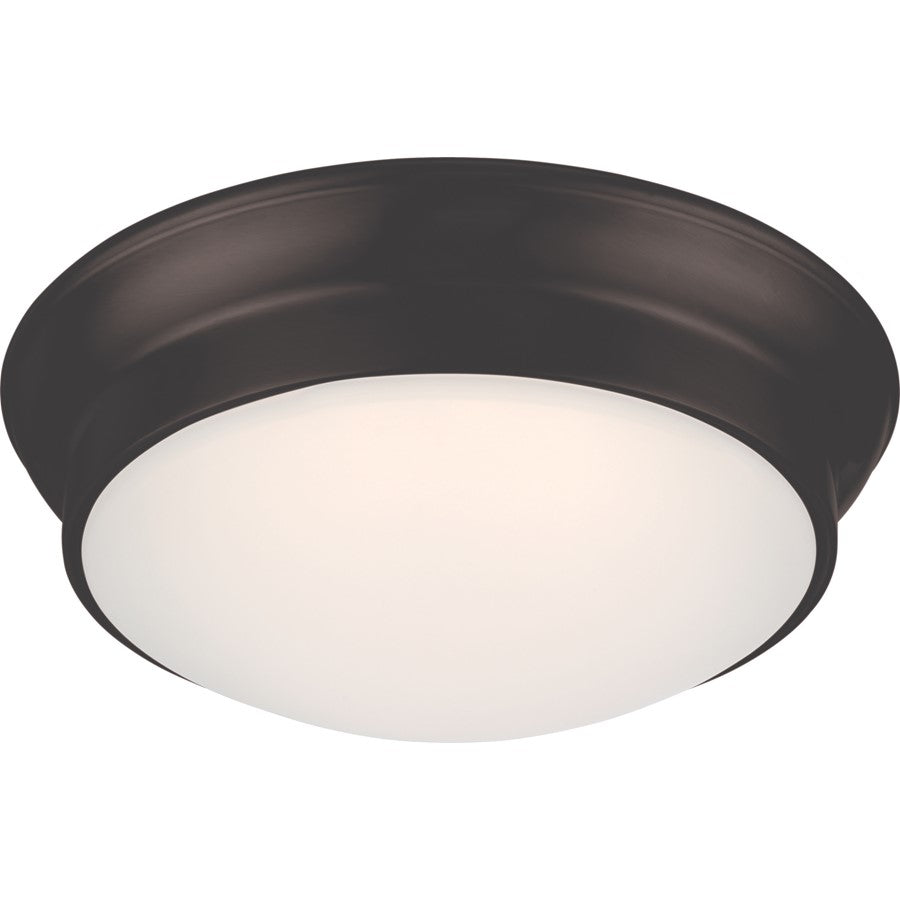 Nuvo Lighting Conrad 12in 1-Light LED Flush Mount | Transitional Aged Bronze and Frosted Glass | Bedroom & Hallway | 12 x 4.12 in | Model 62-705